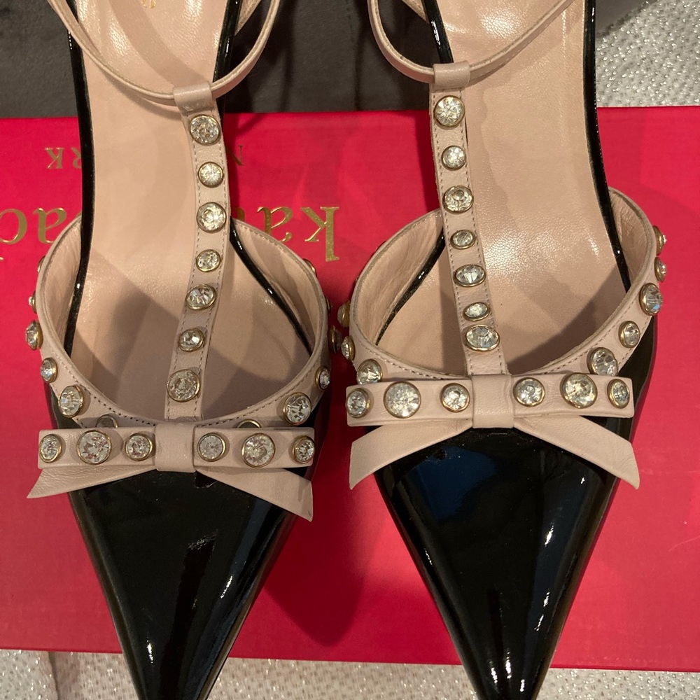 Kate spade evening shoe. Black with pink and rhinestone details.
